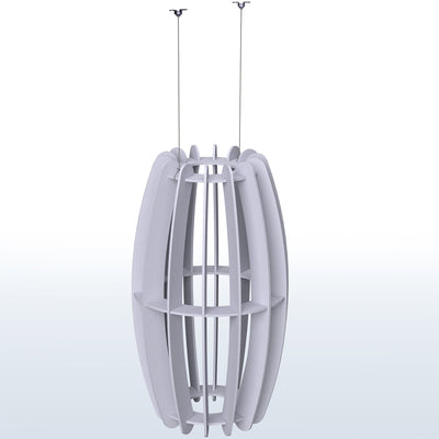 A large oval-shaped acoustic ceiling sound absorber in a light gray color, designed to be suspended from the ceiling.