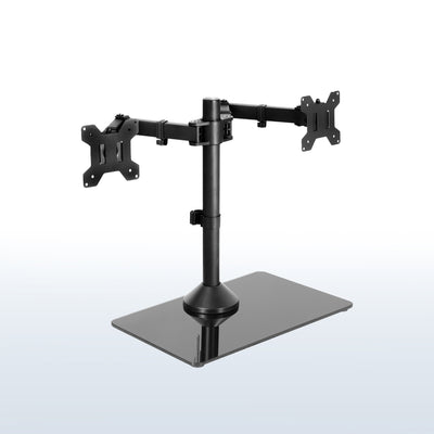 Enhance your work day with this high-grade steel stand built for scratch resistance and security. Designed with user-geared features such as arm articulation, removable VESA mounting plates, adjustable monitor height, integrated cable management, and more, this mount is customizable to your particular office needs.