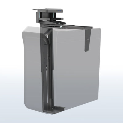 Large Clamp-on Desk and Wall PC Mount with USB on a blue and white gradient backgroun