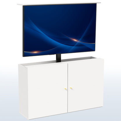 White Cabinet with Motorized TV Stand for 32" to 55" Screens