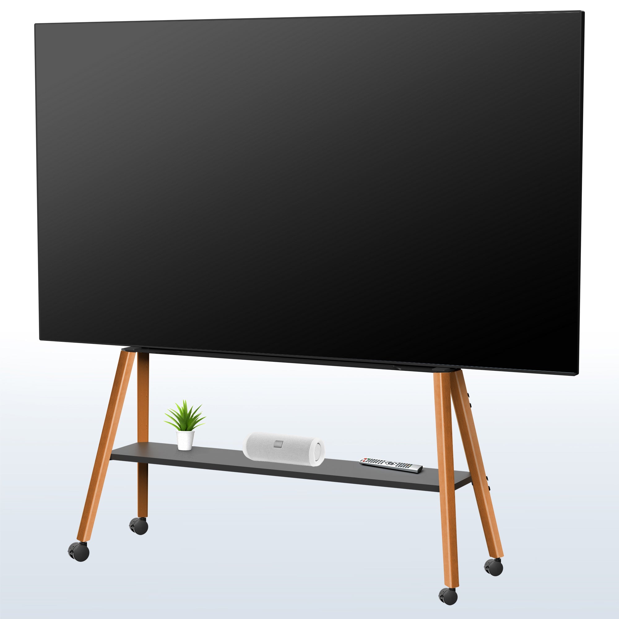 Mobile Easel TV Stand with Shelf for 50” to 90” TVs