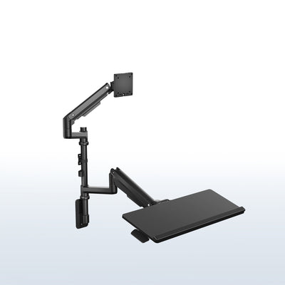Pneumatic Arm Single Ultrawide Monitor Wall Mount + Keyboard Tray - Up to 49" Screens