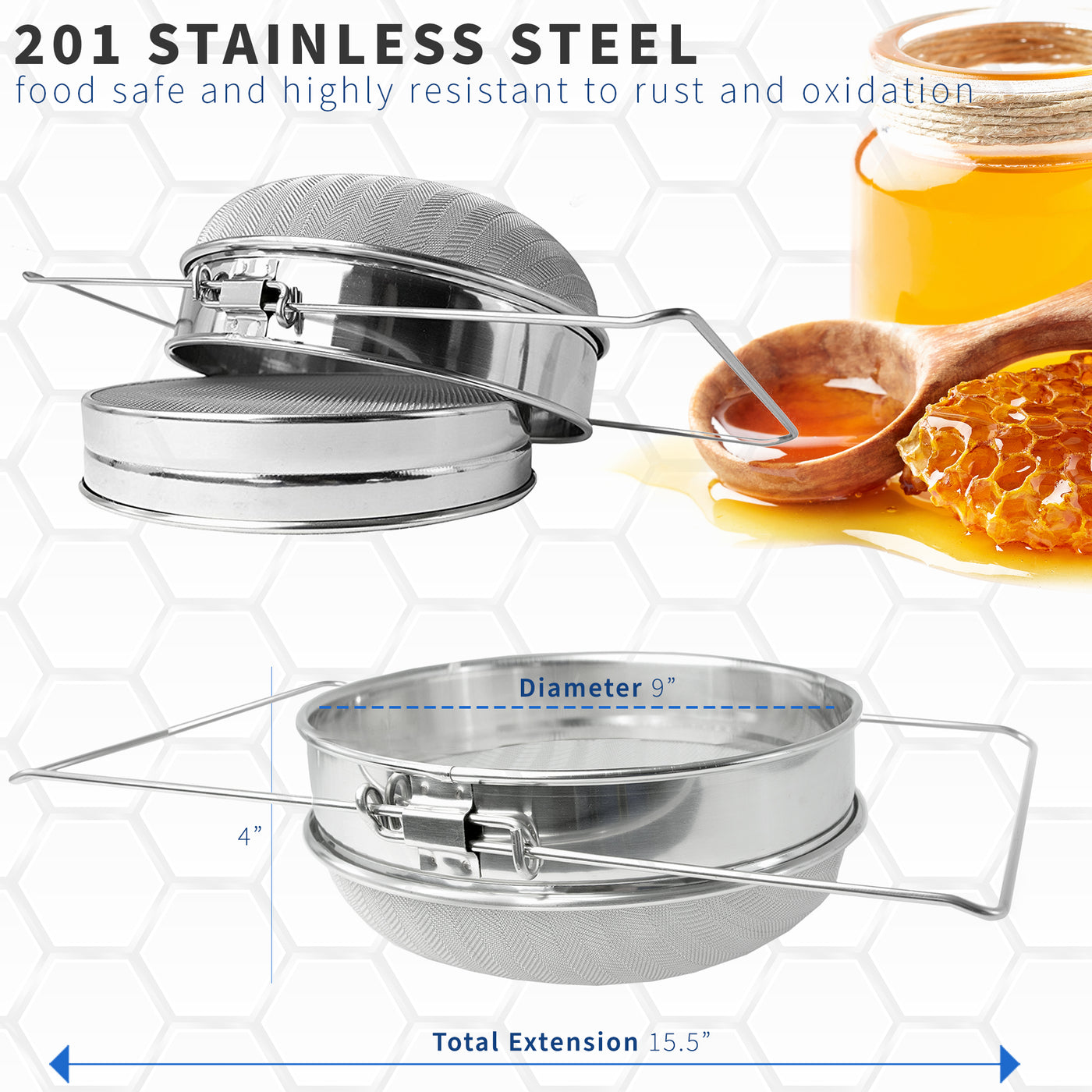 Double Sieve Stainless Steel Honey Strainer