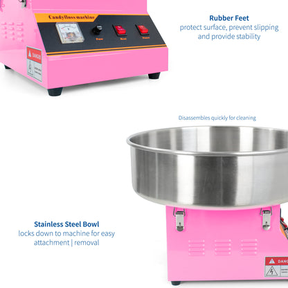 Pink Electric Commercial Cotton Candy Machine with Bubble Shield 