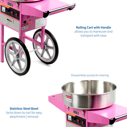 Pink Electric Commercial Cotton Candy Machine with Cart and Bubble Shield