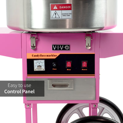 Pink Electric Commercial Cotton Candy Machine with Cart and Bubble Shield