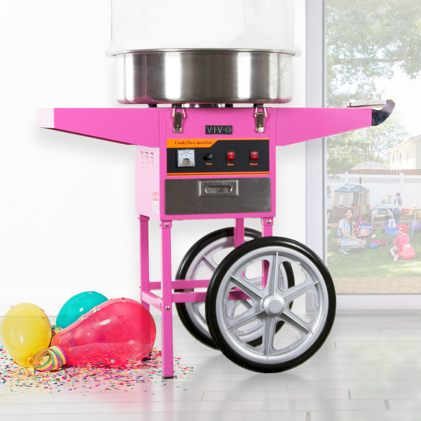 Pink Electric Commercial Cotton Candy Machine with Cart and Bubble Shield
