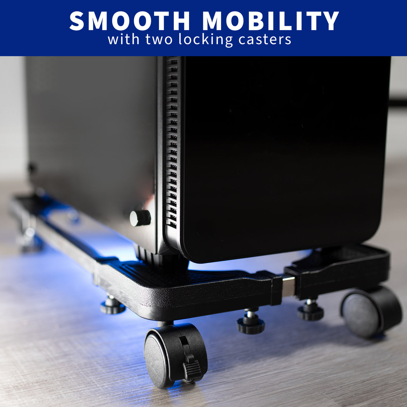 This PC cart / CPU trolley raises your PC off of the ground and makes it easily mobile.