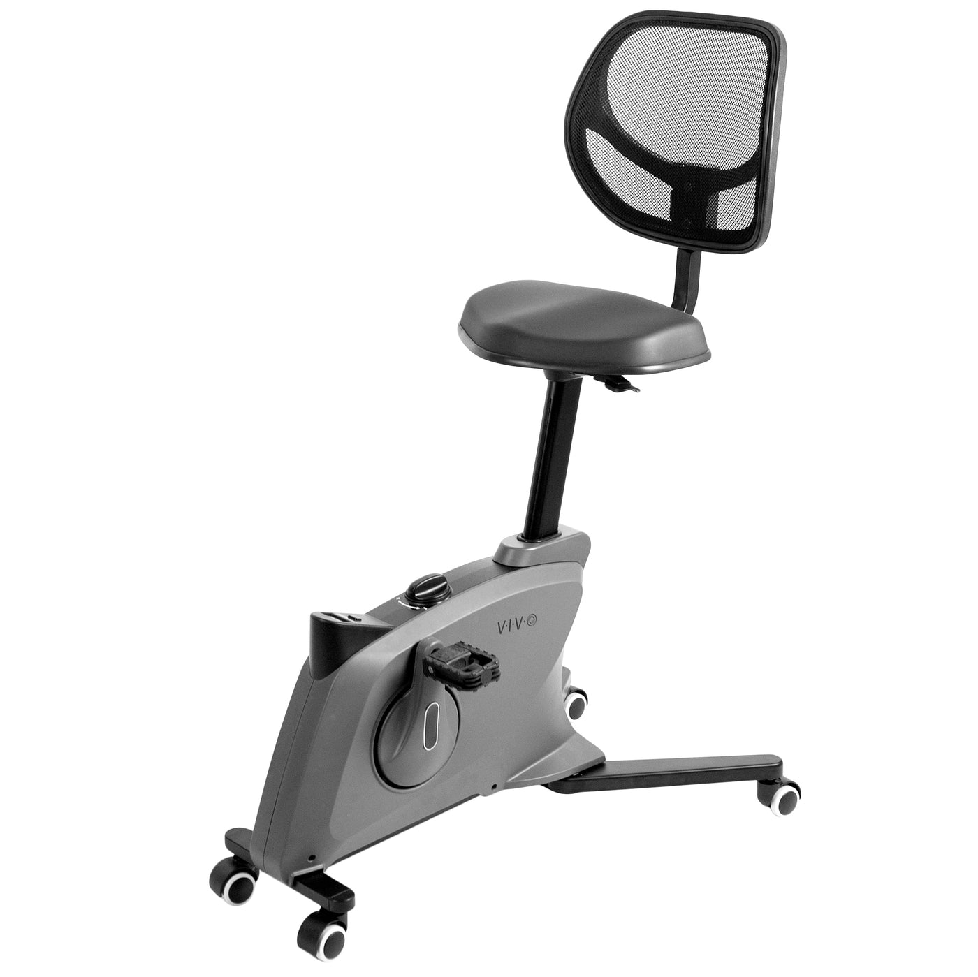 Sturdy portable height adjustable deskside exercise bike for an active workstation.