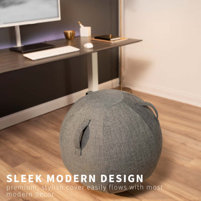 Comfortable sitting yoga ball chair with gray fabric cover and sleek modern design.