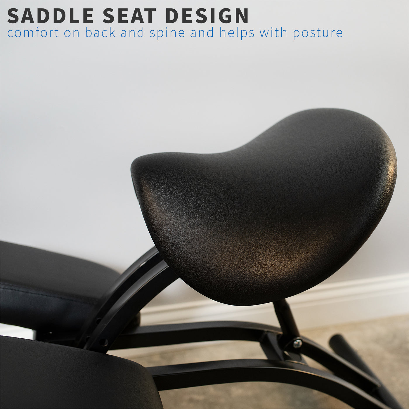 Sturdy saddle seat kneeling chair for posture and back support.