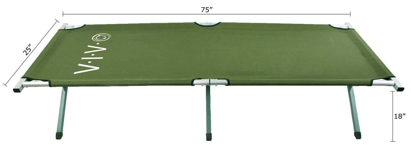Convenient portable foldable camping cot with carrying bag.
