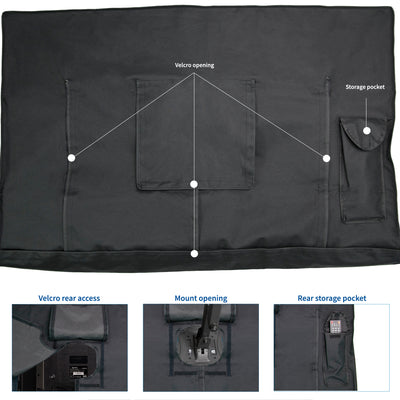 Protective flat screen TV cover with extra storage.