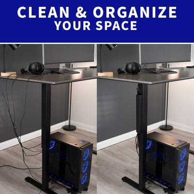 Attach to any side of the desk leg for the most sleek design.