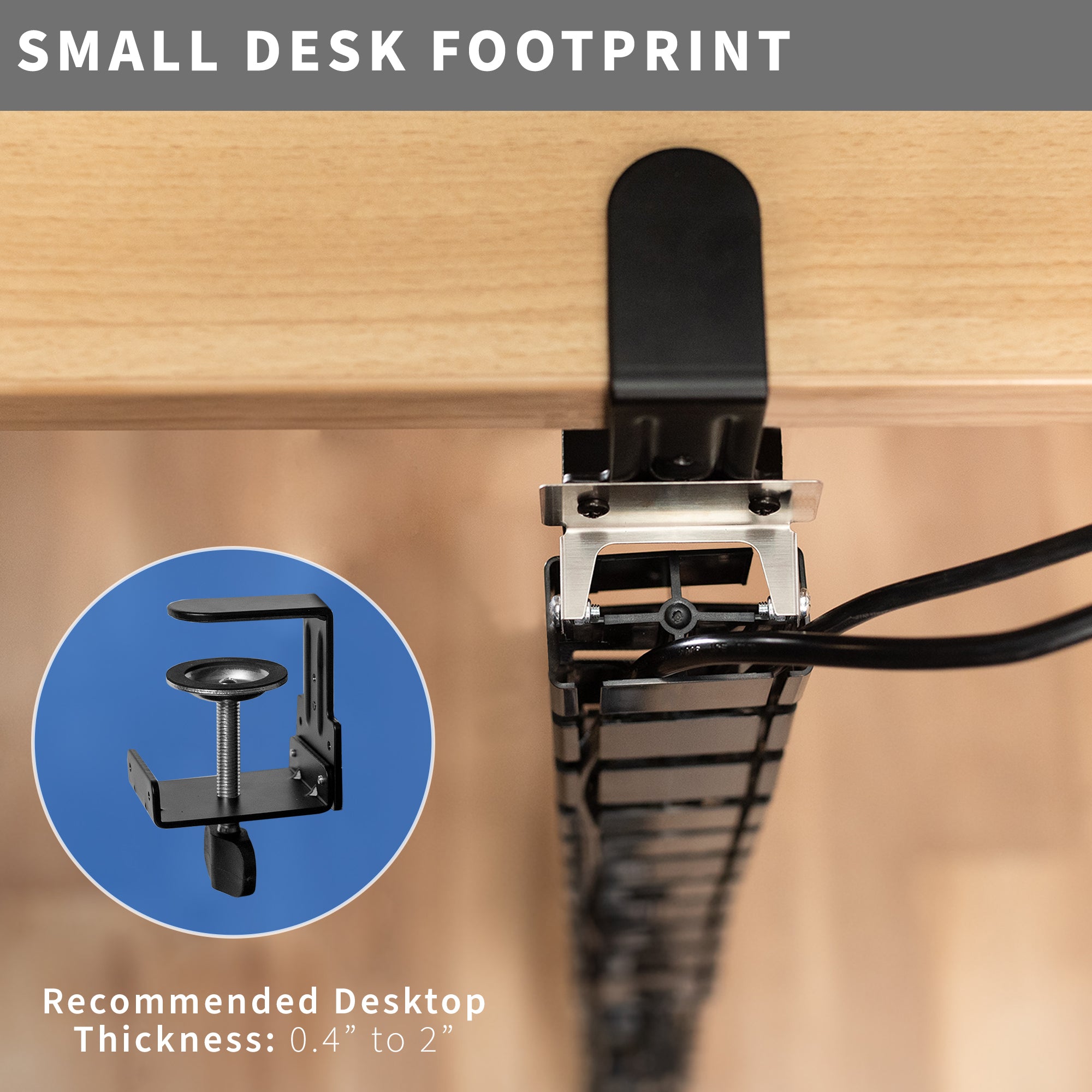 Clamp-on vertebrae cable management for desk.