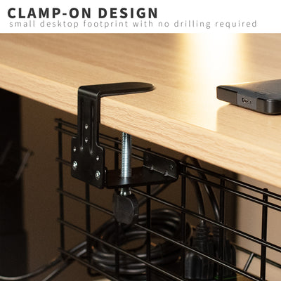 Clamp-on desk cable management organizer hanging racks.