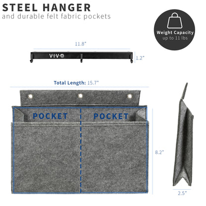 Durable dual pocket divider and sturdy steel hanger to support desk items. 