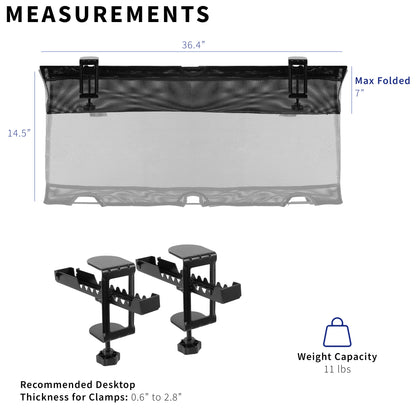 Recommended desktop thickness and hefty weight capacity.