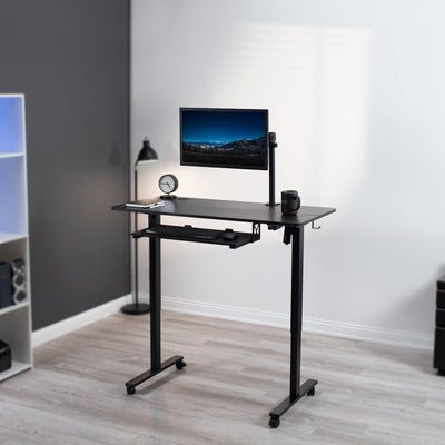 Modern ergonomic workstation desk with sit-to-stand height adjustment.