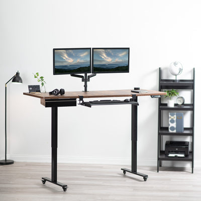 Rustic 71" x 30" Electric Desk with Keyboard Tray and Drawer Accessory Kit