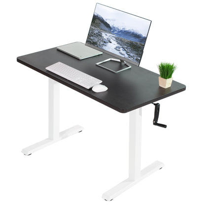 Manual hand crank height adjustable desk for active sit to stand workstation.