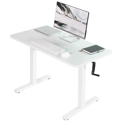 Manual hand crank height adjustable desk for active sit to stand workstation.