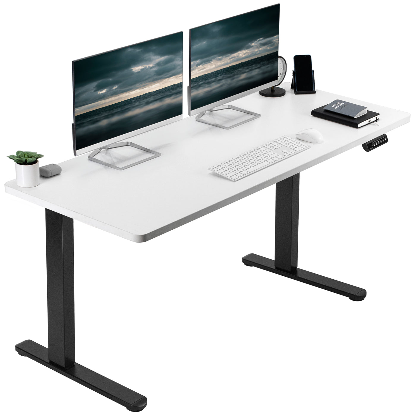Electric Height Adjustable 60 x 24 inch Memory Stand Up Desk with Rear-Set Legs