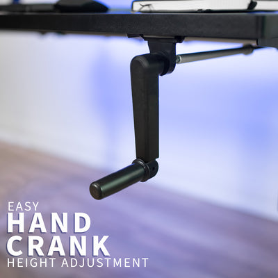  Easy hand crank height adjustment to transition from sitting to standing without utilizing electricity.
