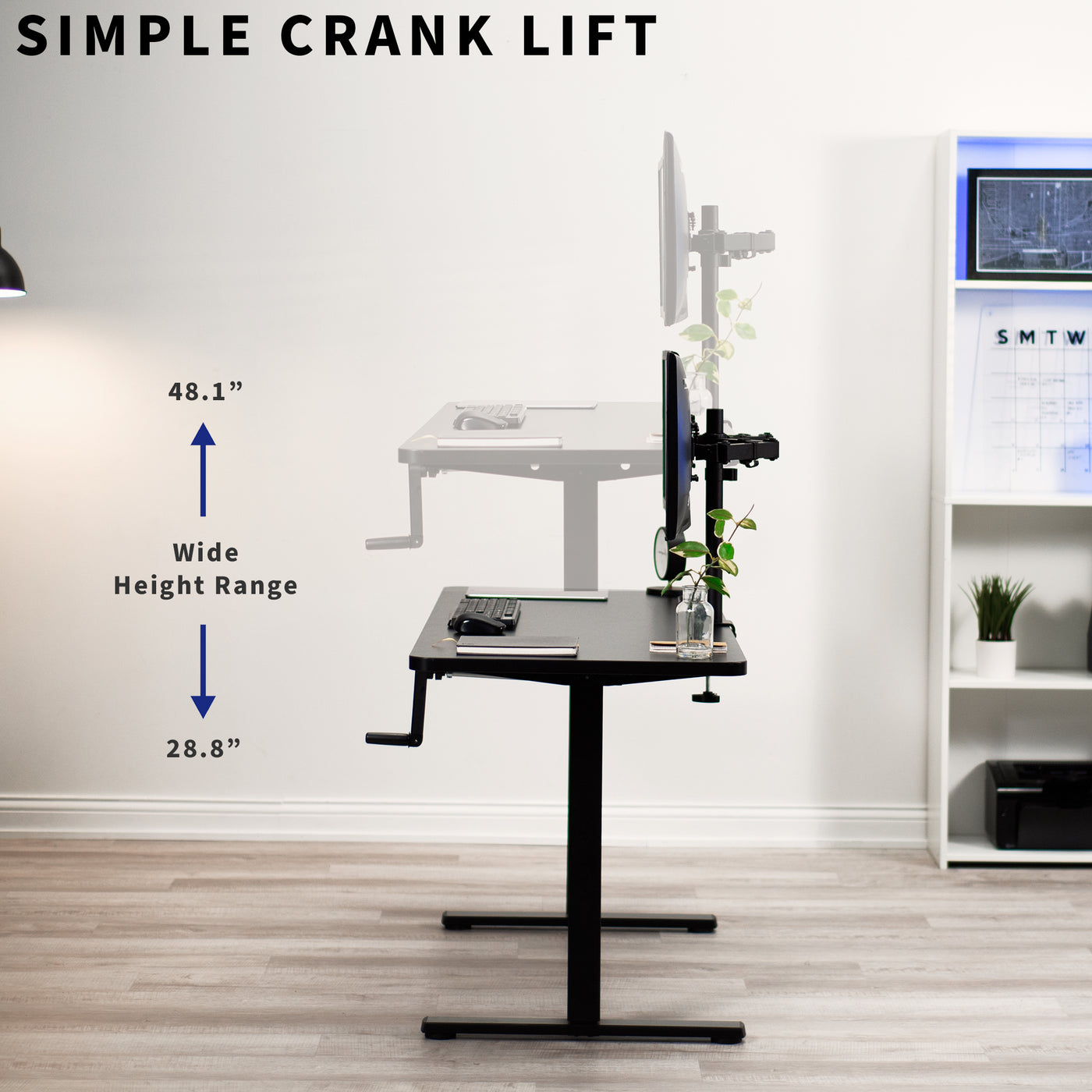 Wide height range to find the most comfortable working height while sitting or standing.