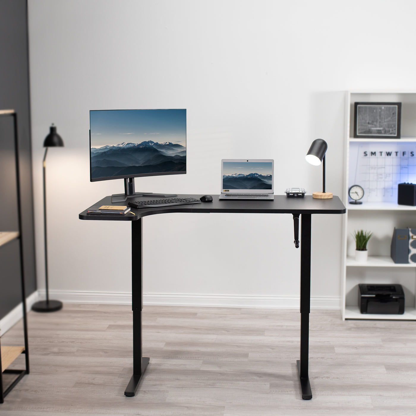 Black 58" x 35" Corner Manual Height Adjustable Desk