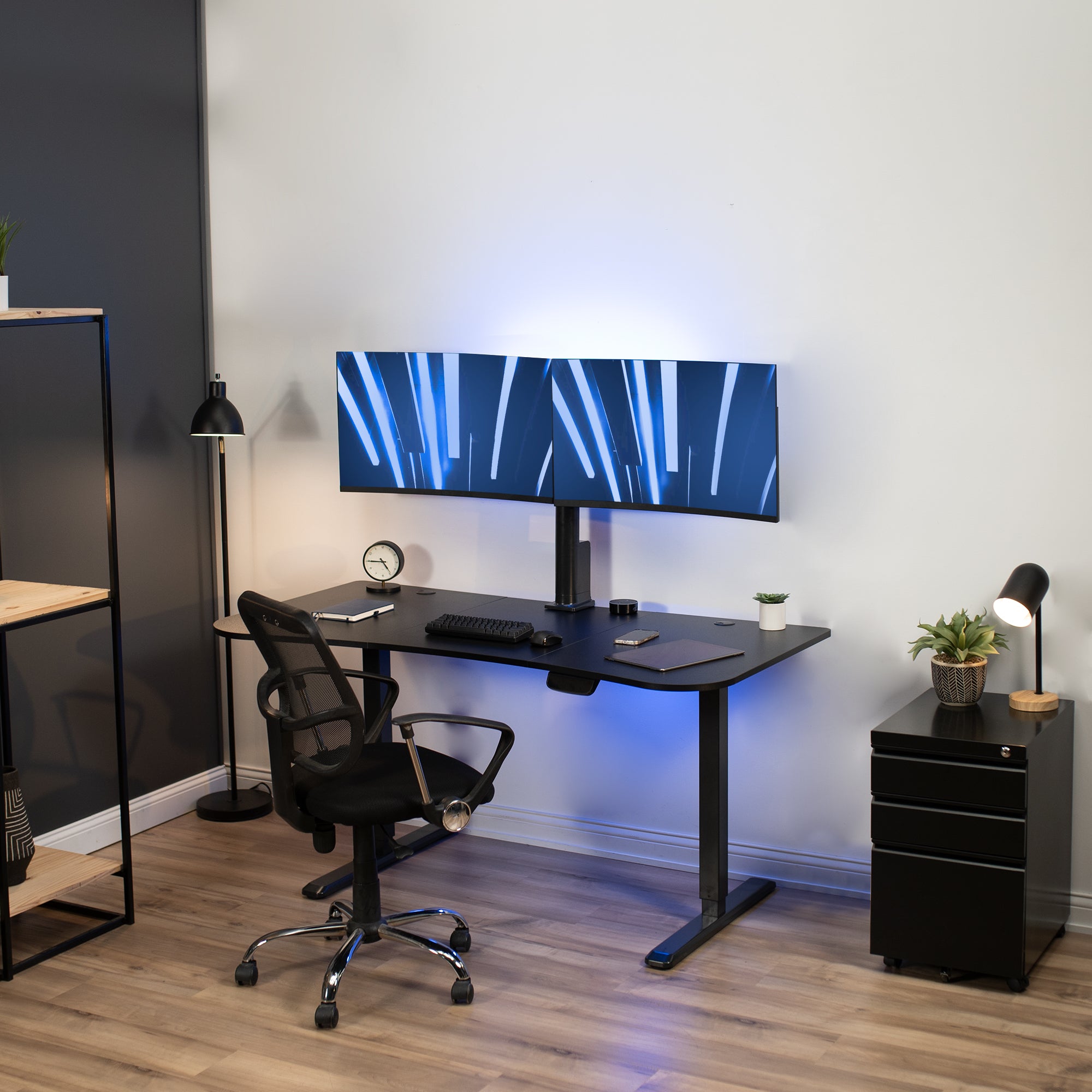 Electric sit or stand desks with a power-saving mode.