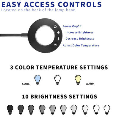 Customizable light with three color temperature settings and ten brightness settings to best suit your office space.
