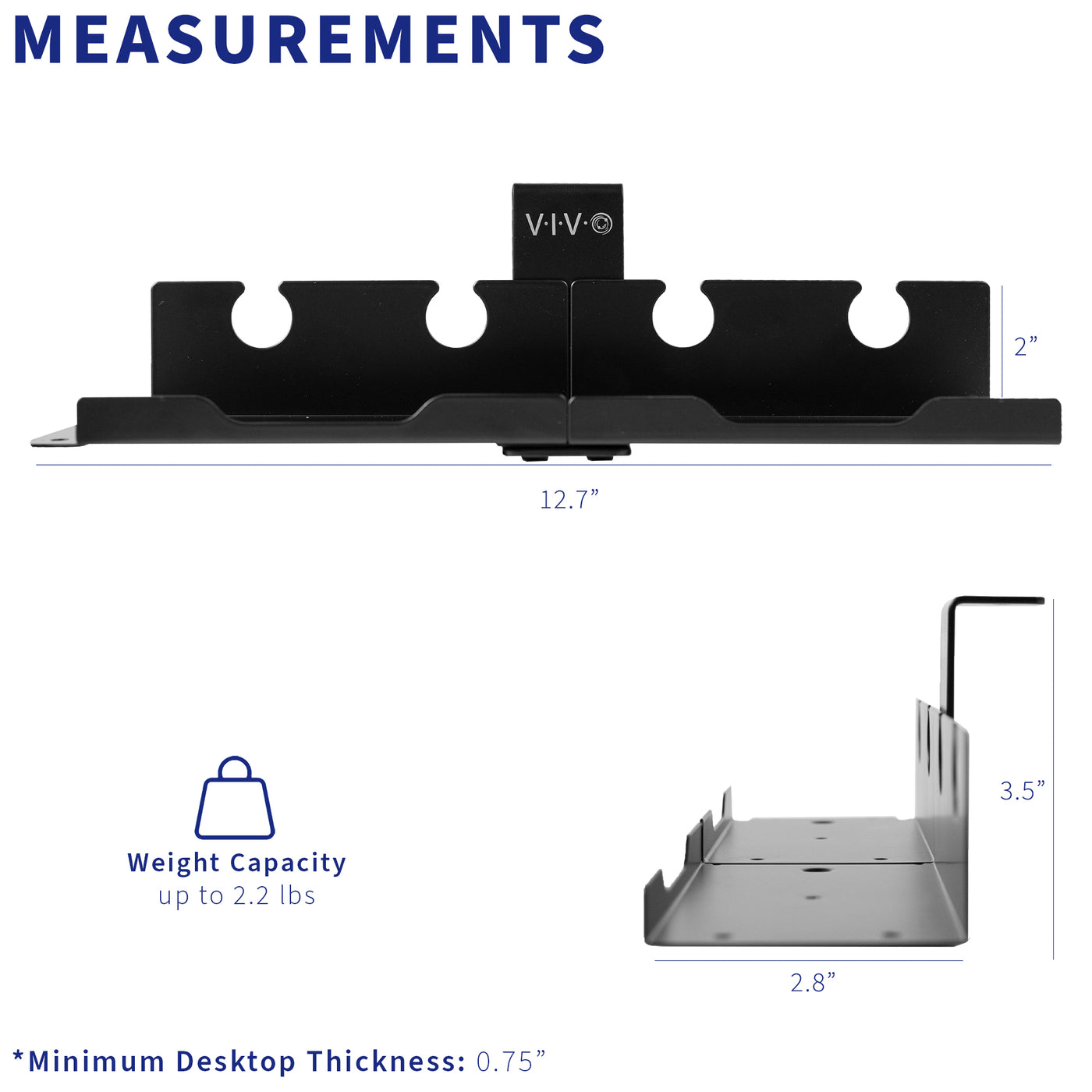 Measurements and specifications of cable management tray from VIVO.