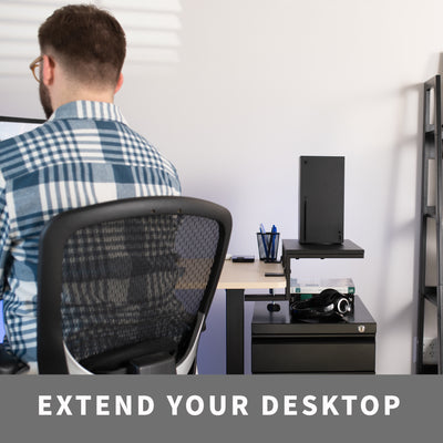 Extend your current desktop with a clamp on the extension shelf.