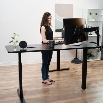 A woman working in an ergonomic and modern office space.