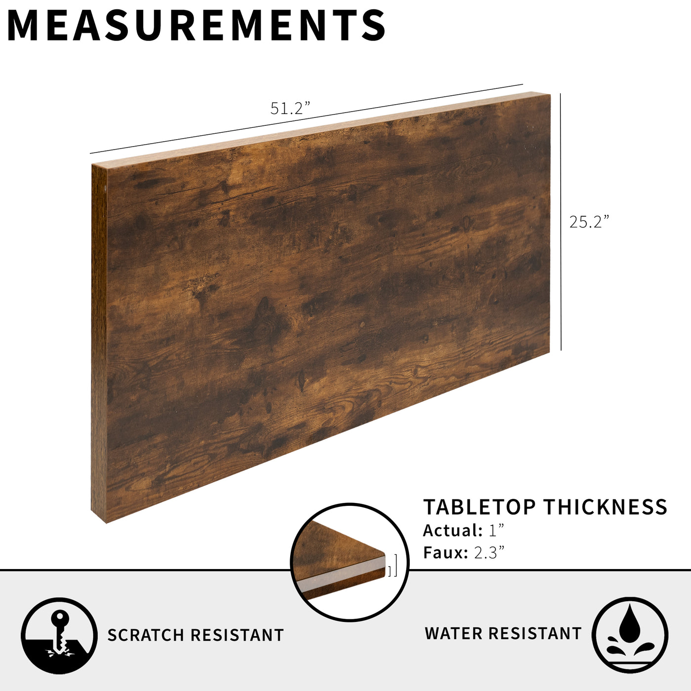Universal 51 x 25 inch Solid Extra Thick Faux 2.3 inch Rustic Table Top for Standard and Sit to Stand Height Adjustable Home and Office Desk Frames