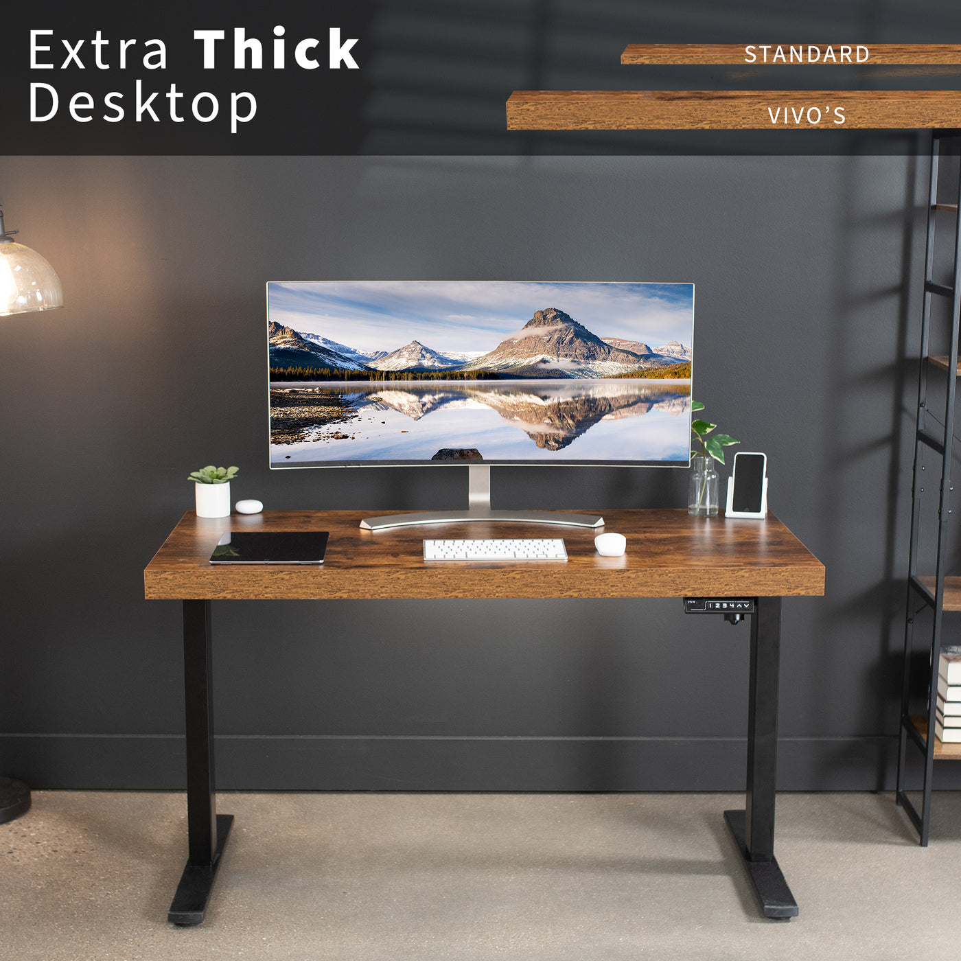 Universal 51 x 25 inch Solid Extra Thick Faux 2.3 inch Rustic Table Top for Standard and Sit to Stand Height Adjustable Home and Office Desk Frames