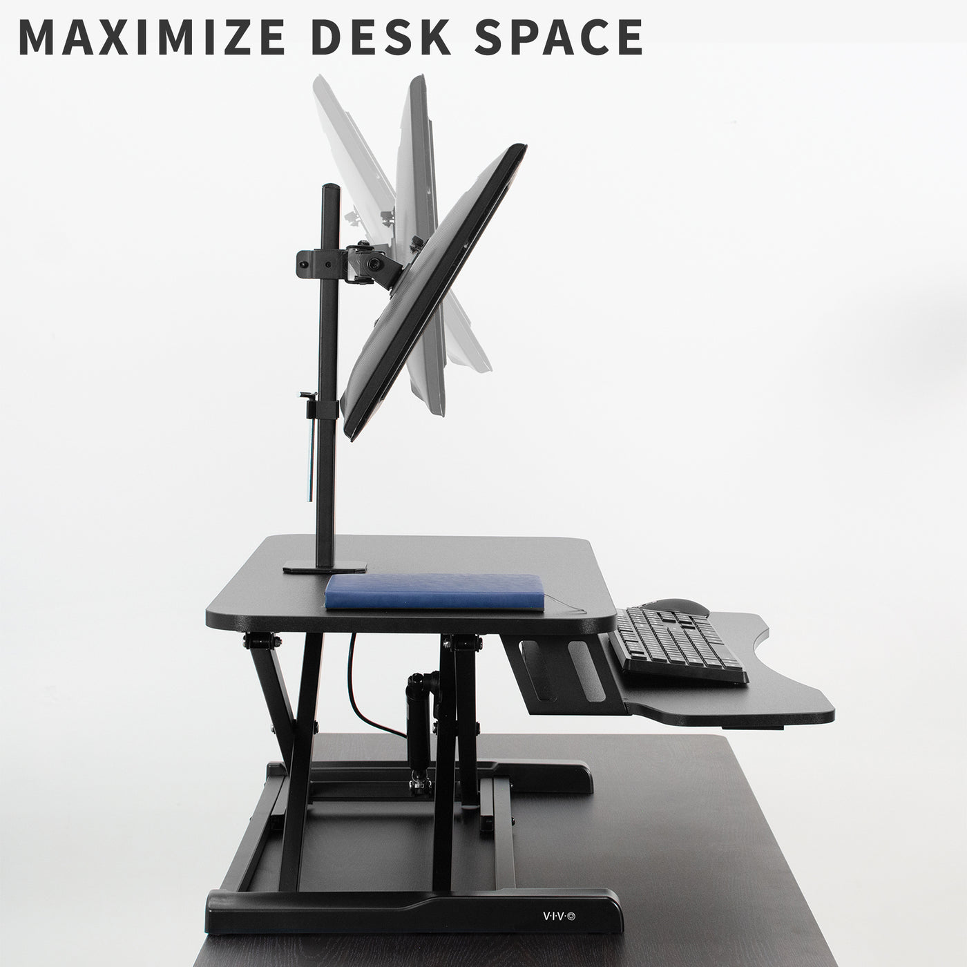 Maximize desk space with an ergonomic tabletop desk converter.