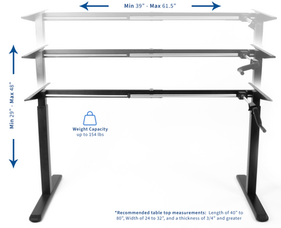 Ergonomic manual hand crank height adjustable desk frame.