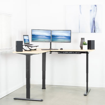  Large L-shaped desk in a modern minimalist room.
