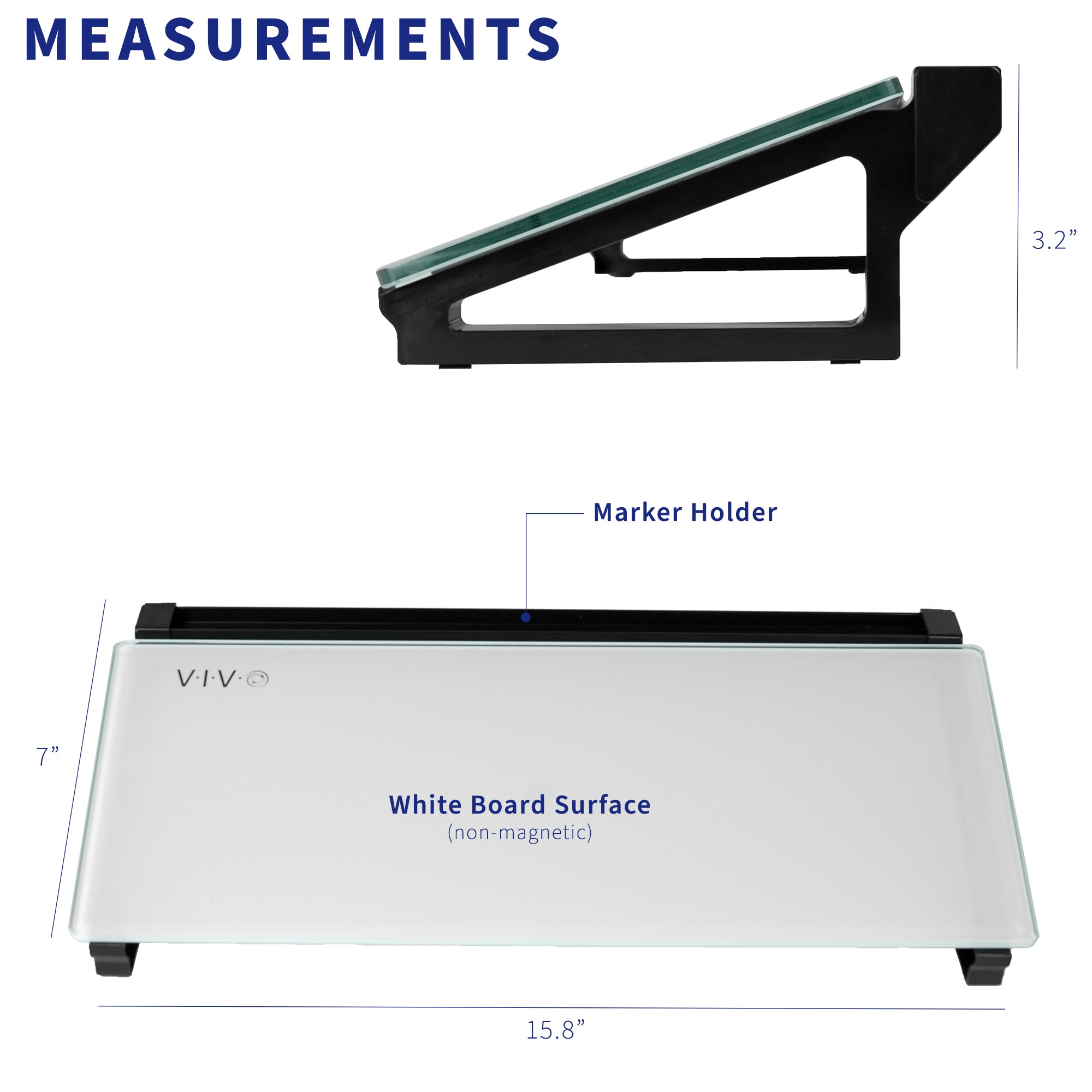 Small Glass 16" x 7" Desktop Whiteboard with Open Storage