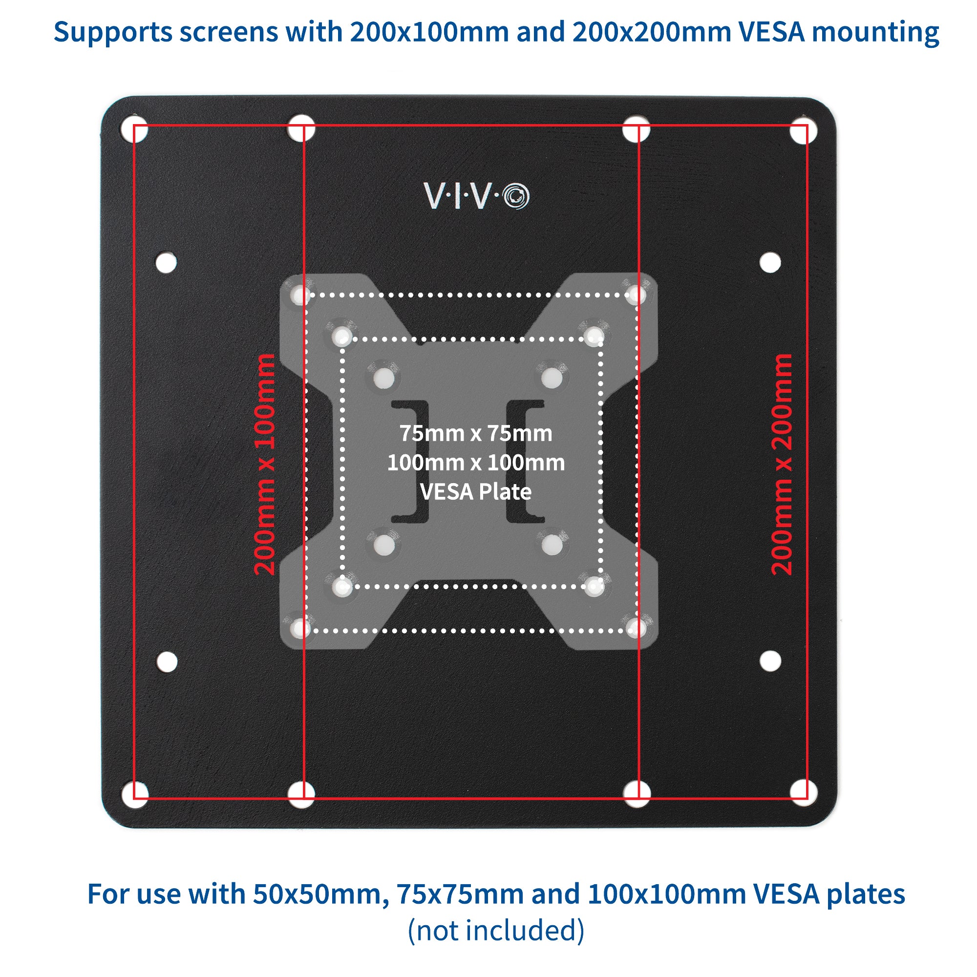 Supports screens with standard mounting but does not come with the standard plate.