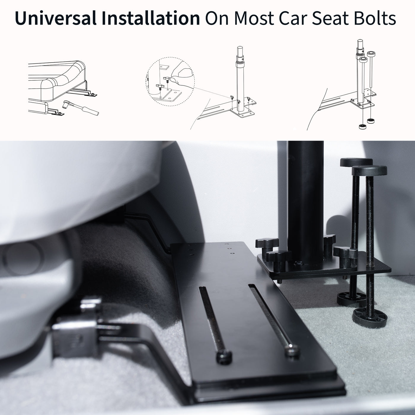  Perfect for on-the-go use, this car laptop stand anchors to the seat bolts on the passenger side chair, providing a secure and sturdy workstation. 