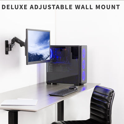 Ergonomic aluminum single monitor wall mount with articulation.