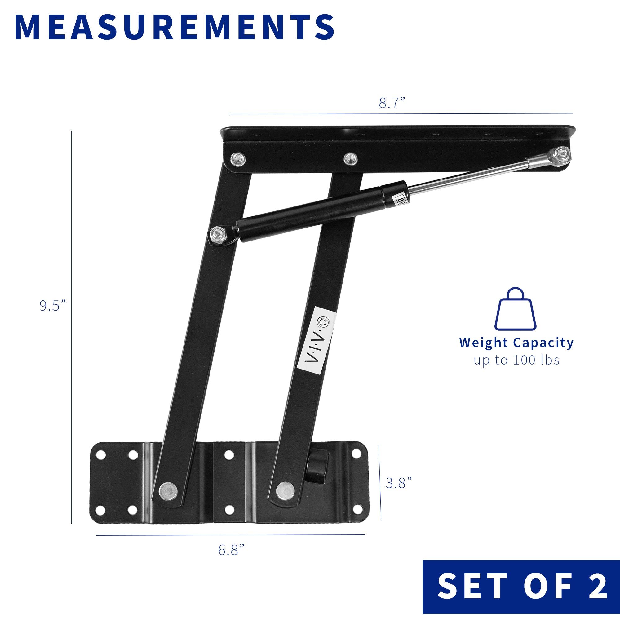 Sturdy construction of the dual tabletop lifts and installation hole patterns.