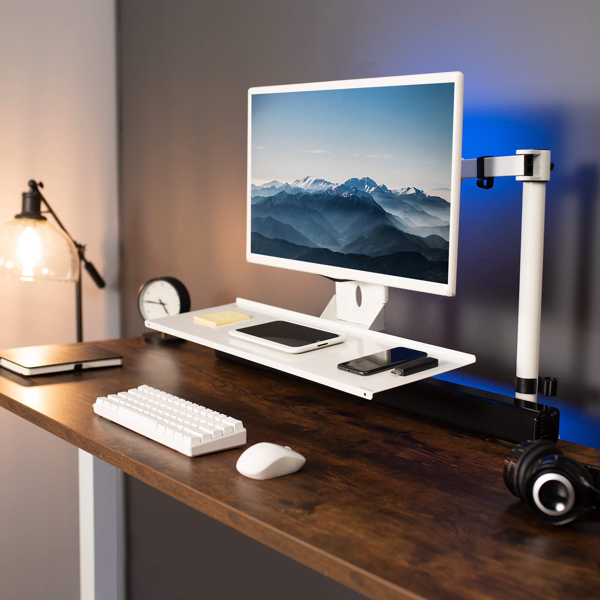 Sturdy ergonomic whtie VESA keyboard tray.