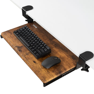 Rustic compact clamp-on pullout keyboard tray.