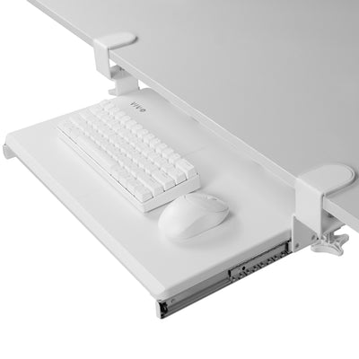 Compact clamp-on pullout keyboard tray.