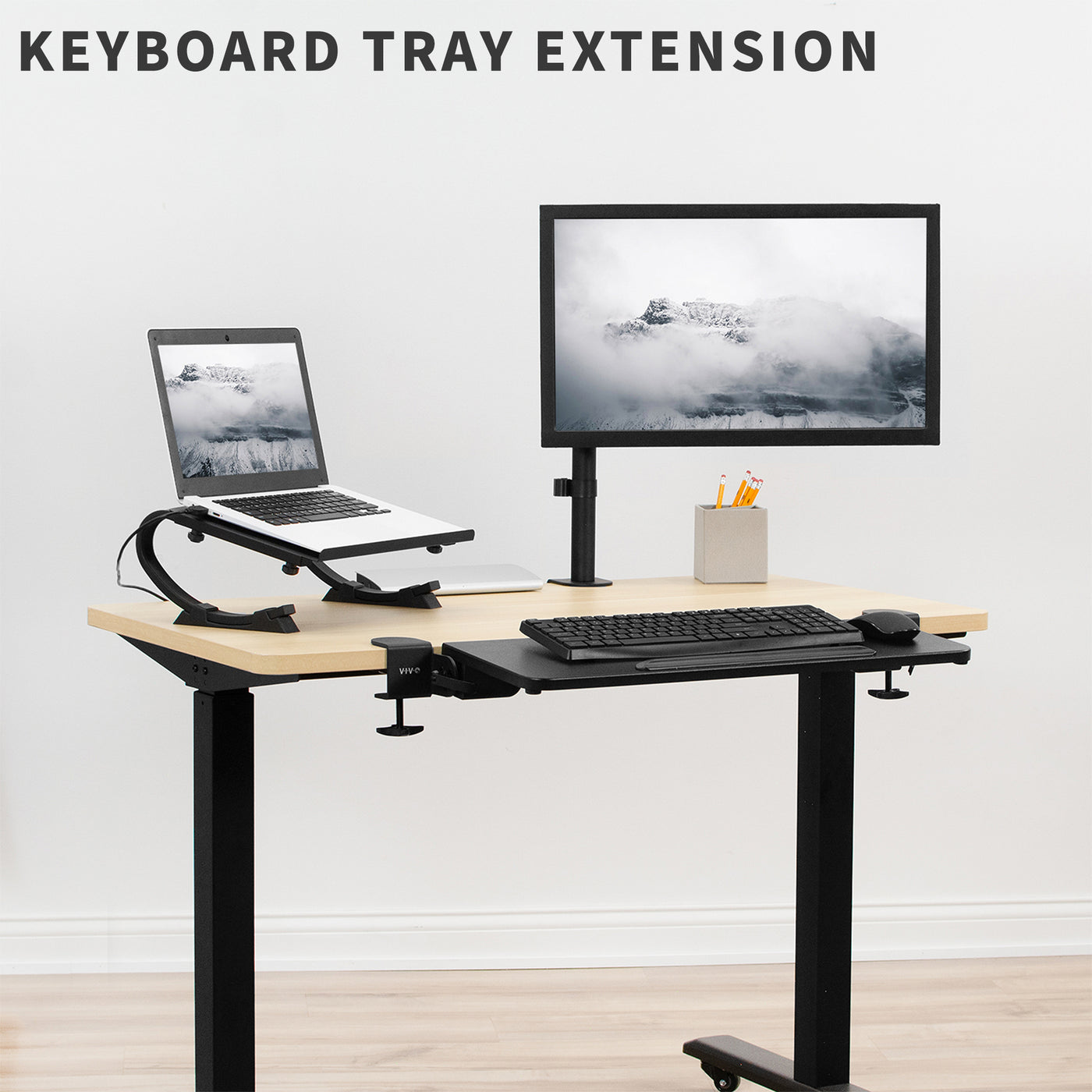 Keyboard tray extension to add space to a smaller desktop.