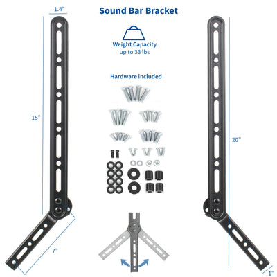 Heavy-duty height adjustable TV ceiling mount and soundbar bracket with hardware included.